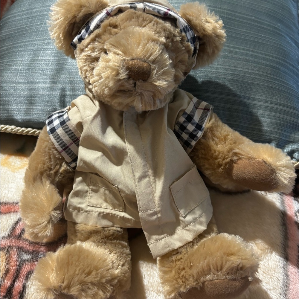 Burberry Beige Plaid Trim Teddy Bear Plush